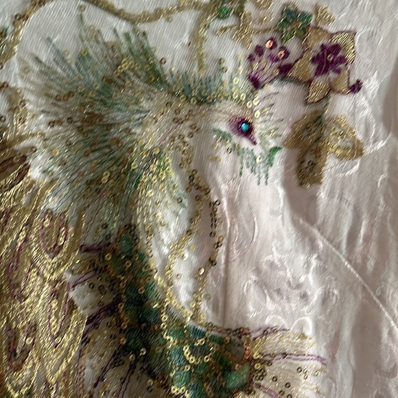 WhiteNylon feel Chinese dress with design on front. - Picture 9 of 11